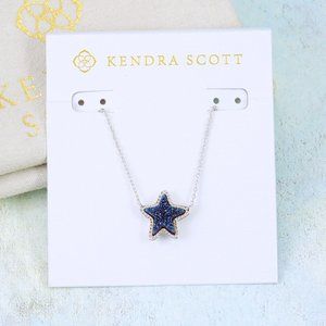 Kendra Scott Jae Star Blue Drusy Necklace Silver Tone